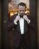 (product) Bespoke Maroon Sharkskin Dinner Jacket, accessorized with a bow tie and pocket square