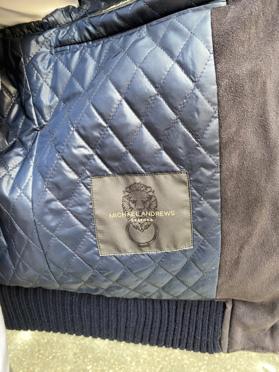 (product) Navy Lamb Suede Bomber