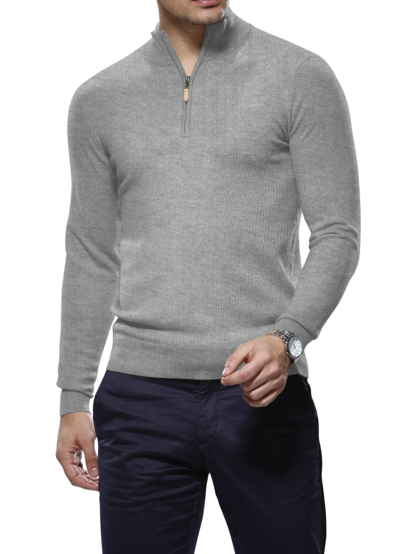 Michael Andrews Bespoke | Light Grey Merino Zip Mock Sweater