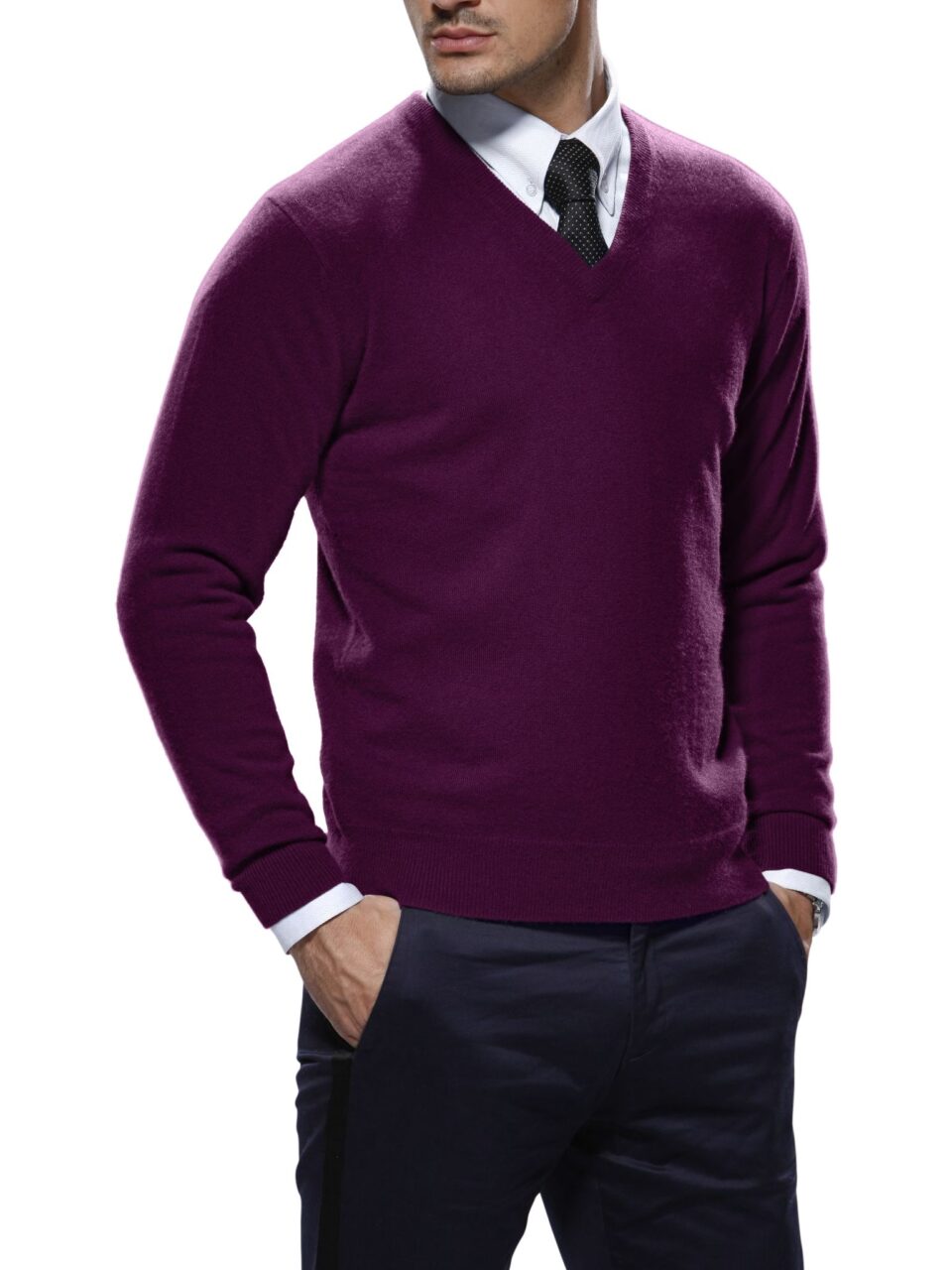 (product) Light Purple Merino Wool V-Neck Sweater