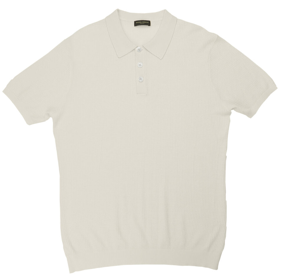 (product) Ivory Silk Cashmere Link Stitch Polo