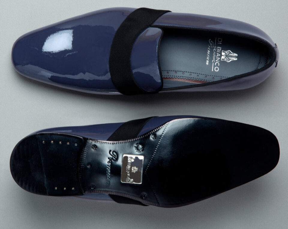 (product) Andria Navy Formal Shoe, Top view of the pair