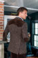 (product) Brown Herringbone Western Jacket, side profile view