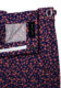 (product) Navy with Salmon Small Flowers Swim Shorts, close-up view