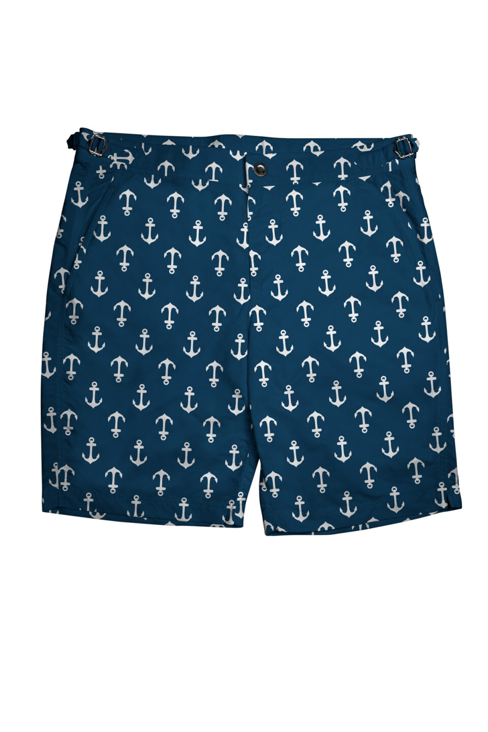 (product) Navy/White Anchors Swim Shorts, front view