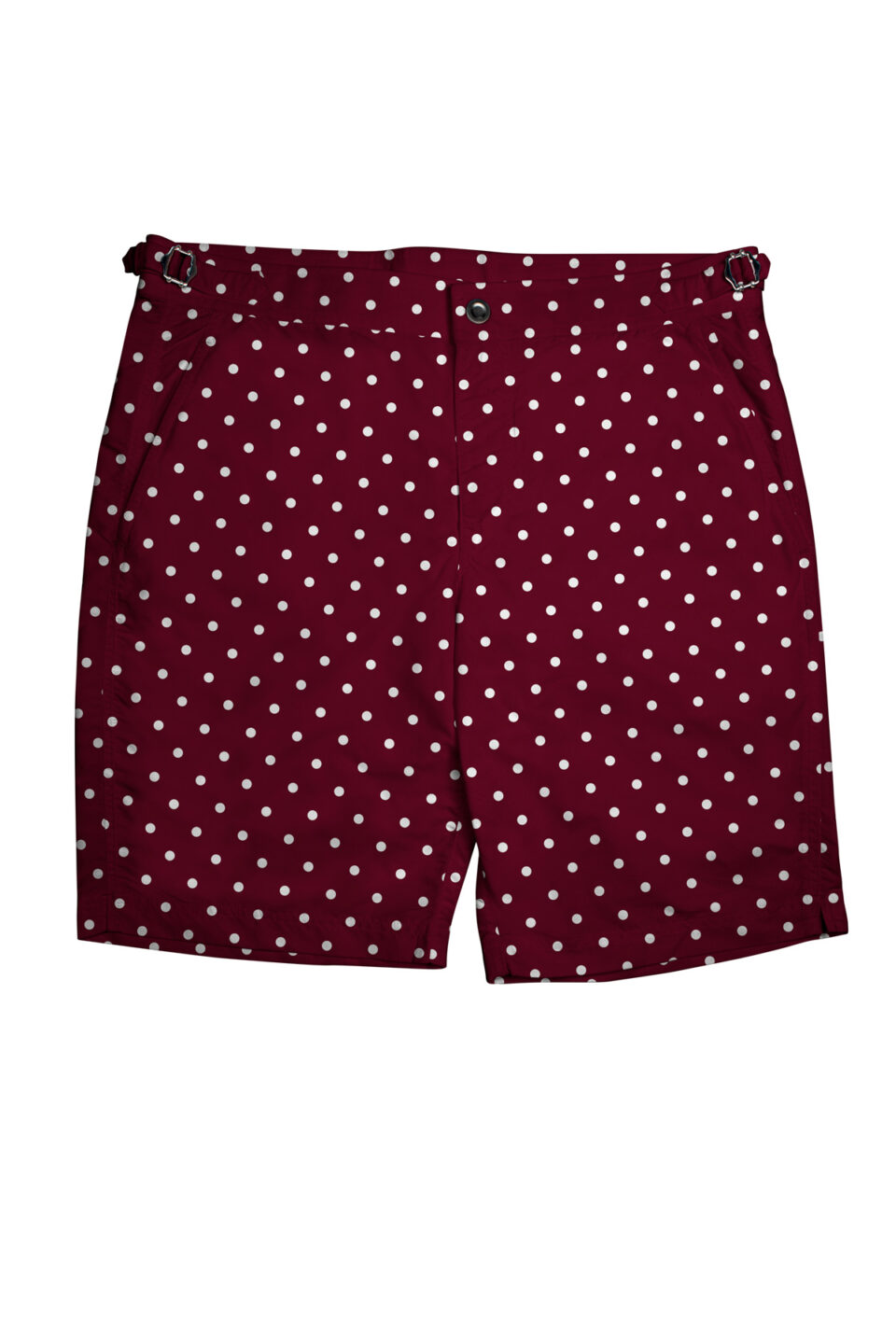 (product) Red/White Polka Dots Swim Shorts, front view