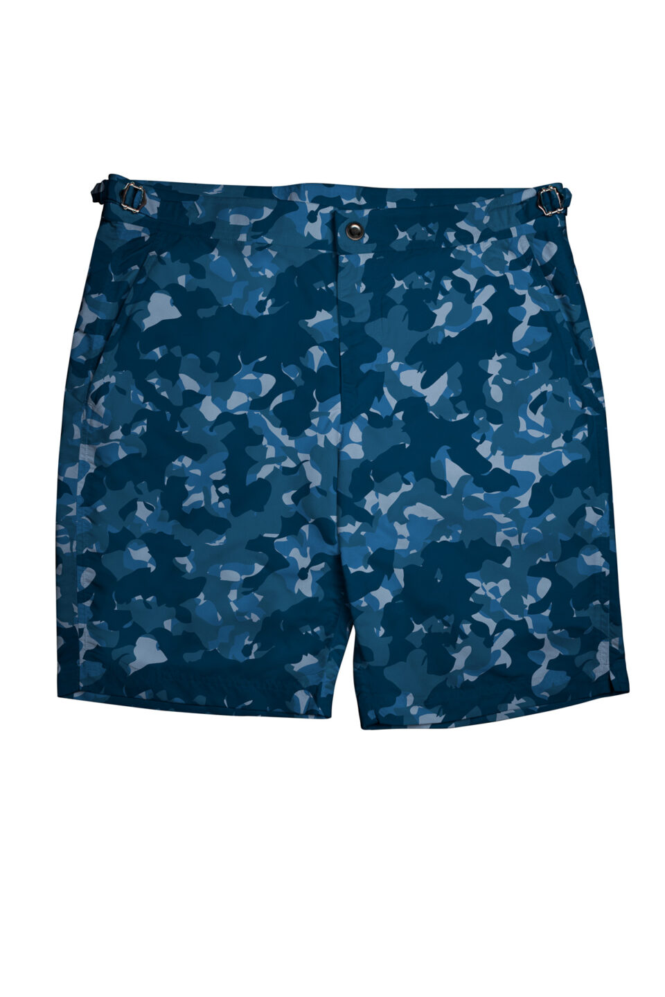 (product) Blue Camouflage Swim Shorts, front view