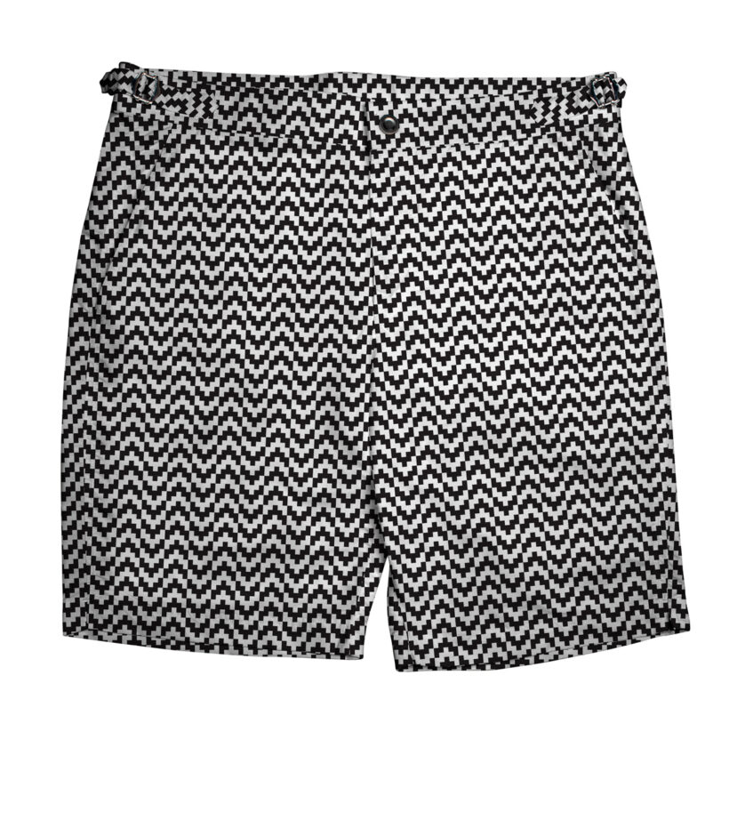 Michael Andrews Bespoke | Grey Swim Shorts, B&W Polka Dots