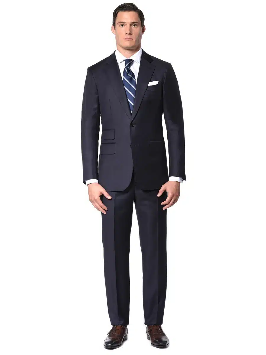 (product) Navy Blue Solid Bespoke Suit, full front view