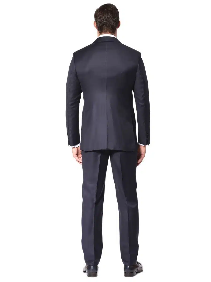 (product) Navy Blue Solid Bespoke Suit, back view