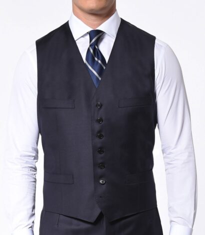 (product) Navy Blue Solid Bespoke Vest