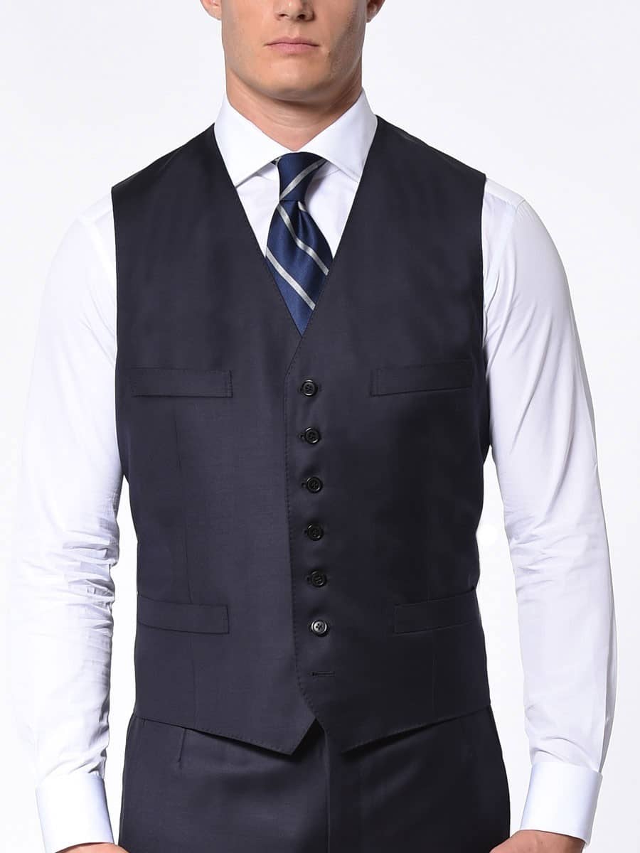 (product) Navy Blue Solid Bespoke Vest