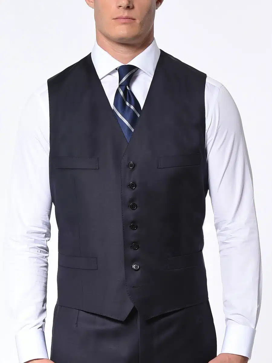 (product) Navy Blue Solid Bespoke Vest