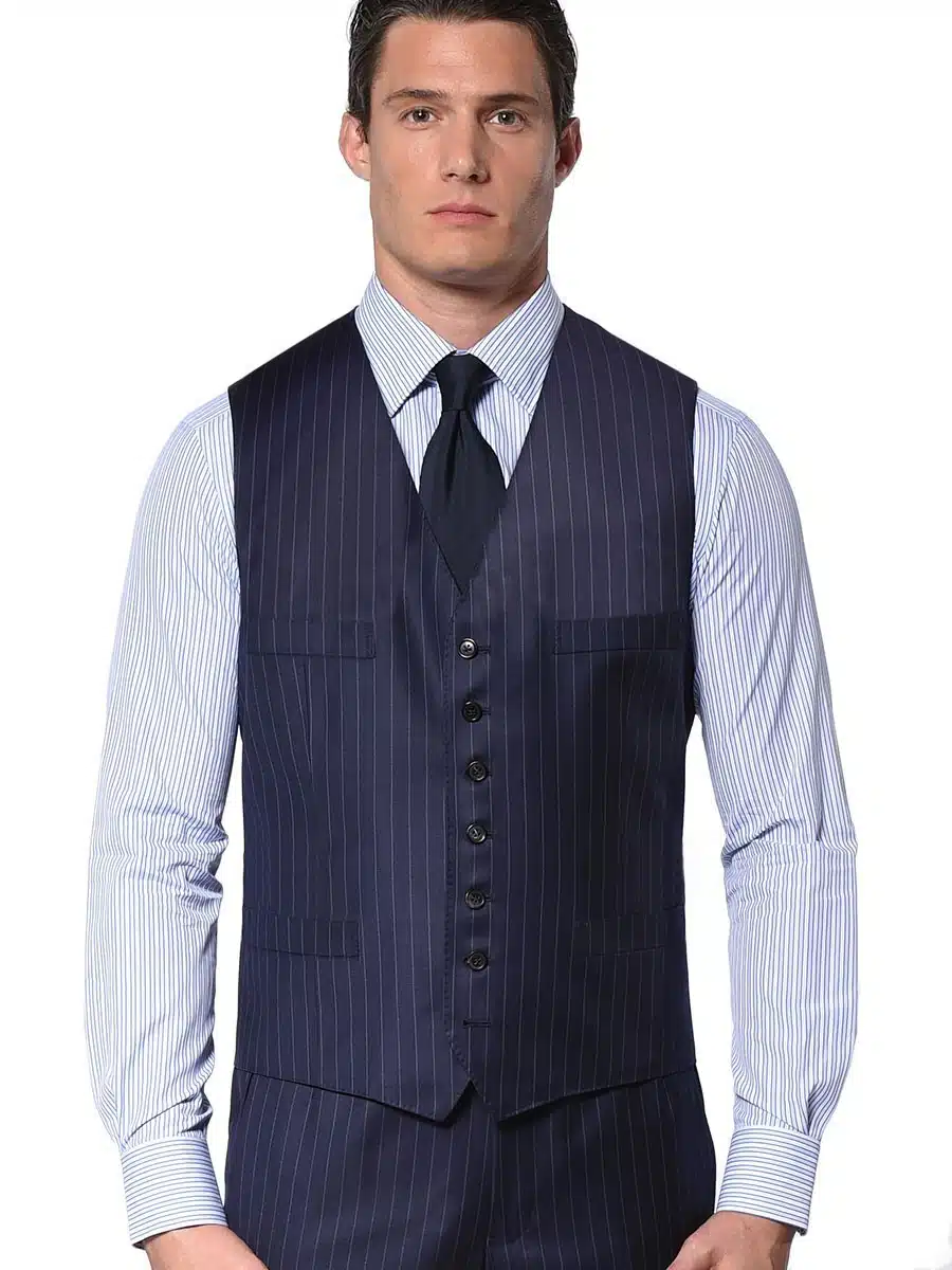(product) Navy Chalk Stripe Bespoke Suit Vest