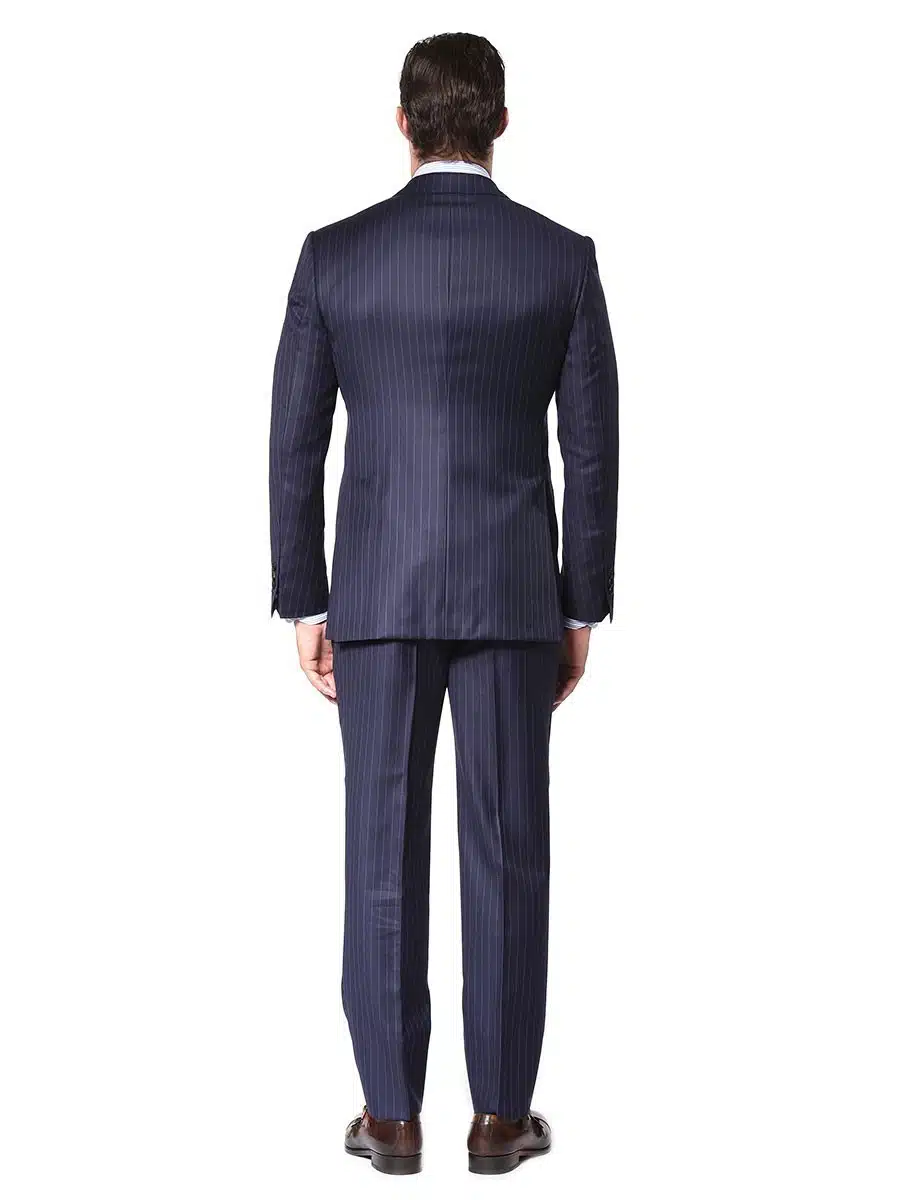 (product) Navy Chalk Stripe Bespoke Suit, back view