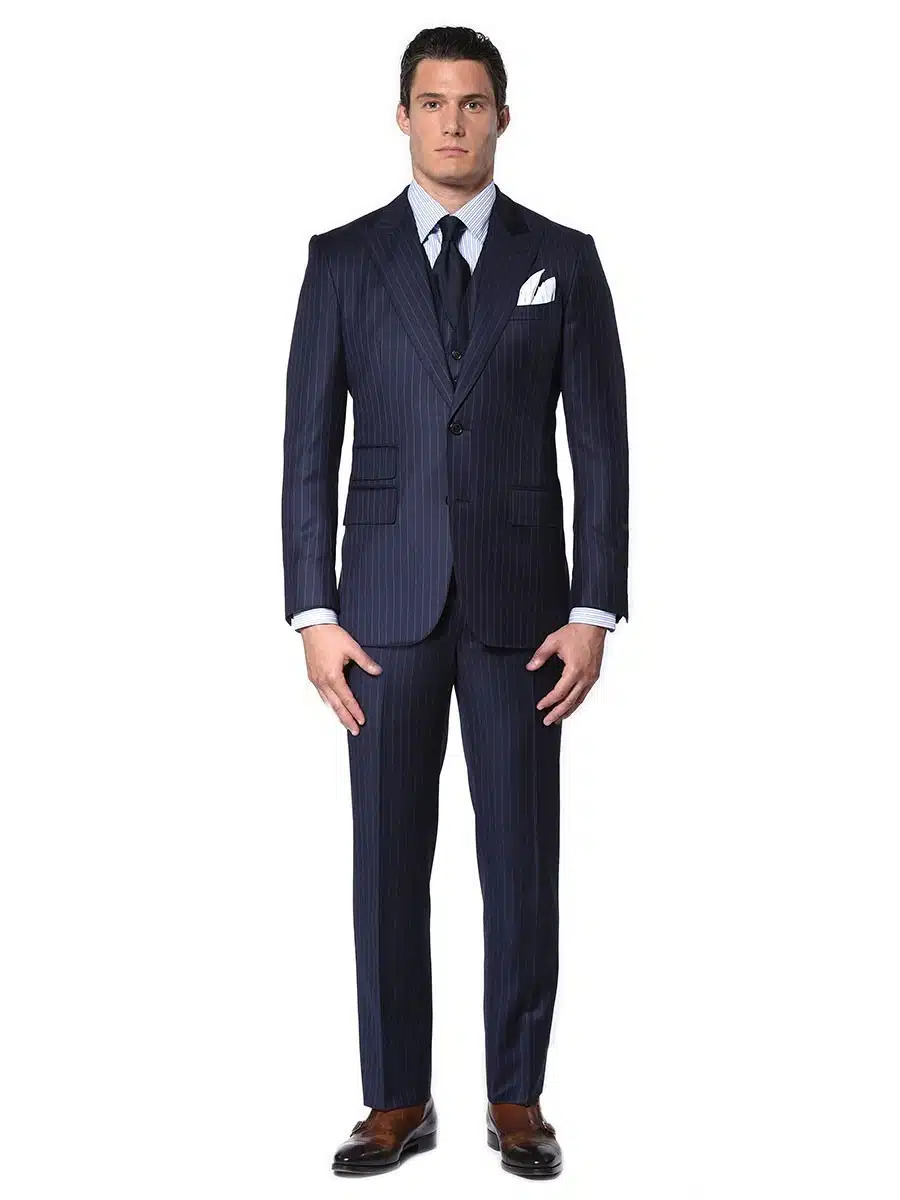 (product) Navy Chalk Stripe Bespoke Suit