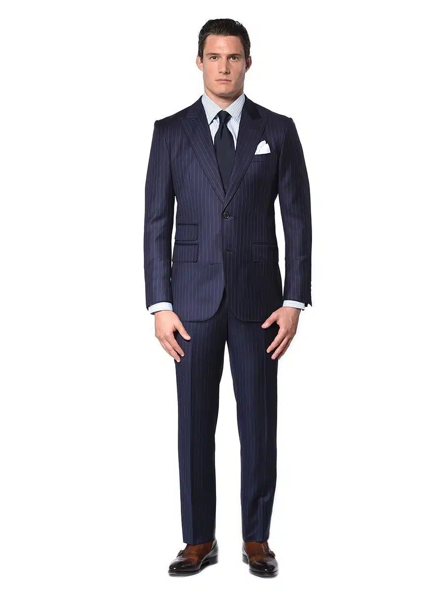 (product) Navy Chalk Stripe Bespoke Suit