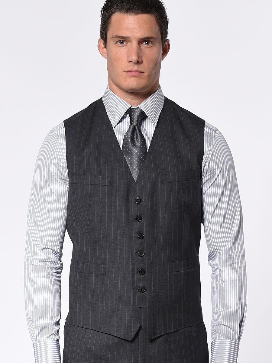 (product) Charcoal Twill Stripe Classic 7-Button Vest (DUPLICATE)