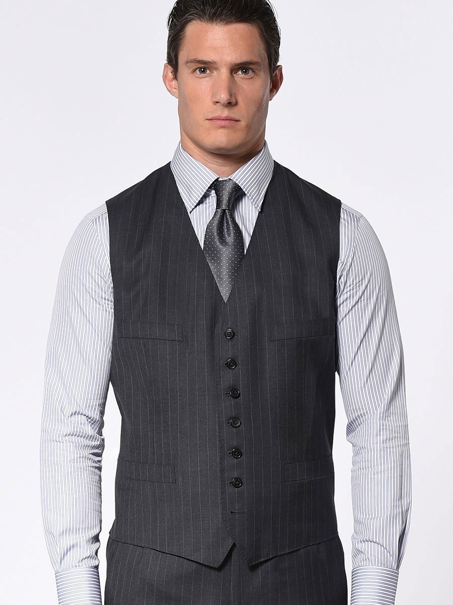 (product) Charcoal Twill Stripe Bespoke Vest