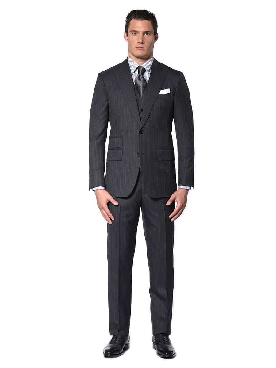 (product) Charcoal Twill Stripe Bespoke Suit