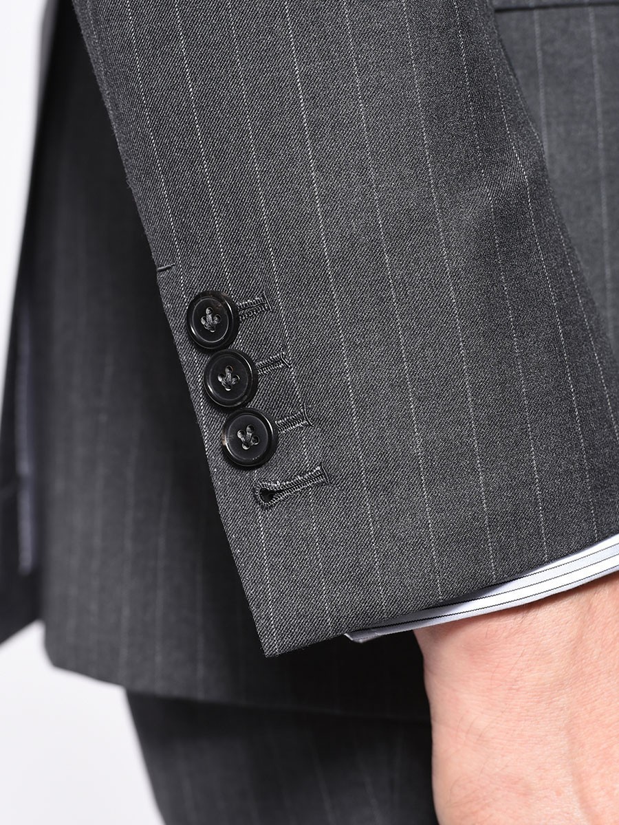 (product) Charcoal Twill Stripe Bespoke Suit, cuff detail