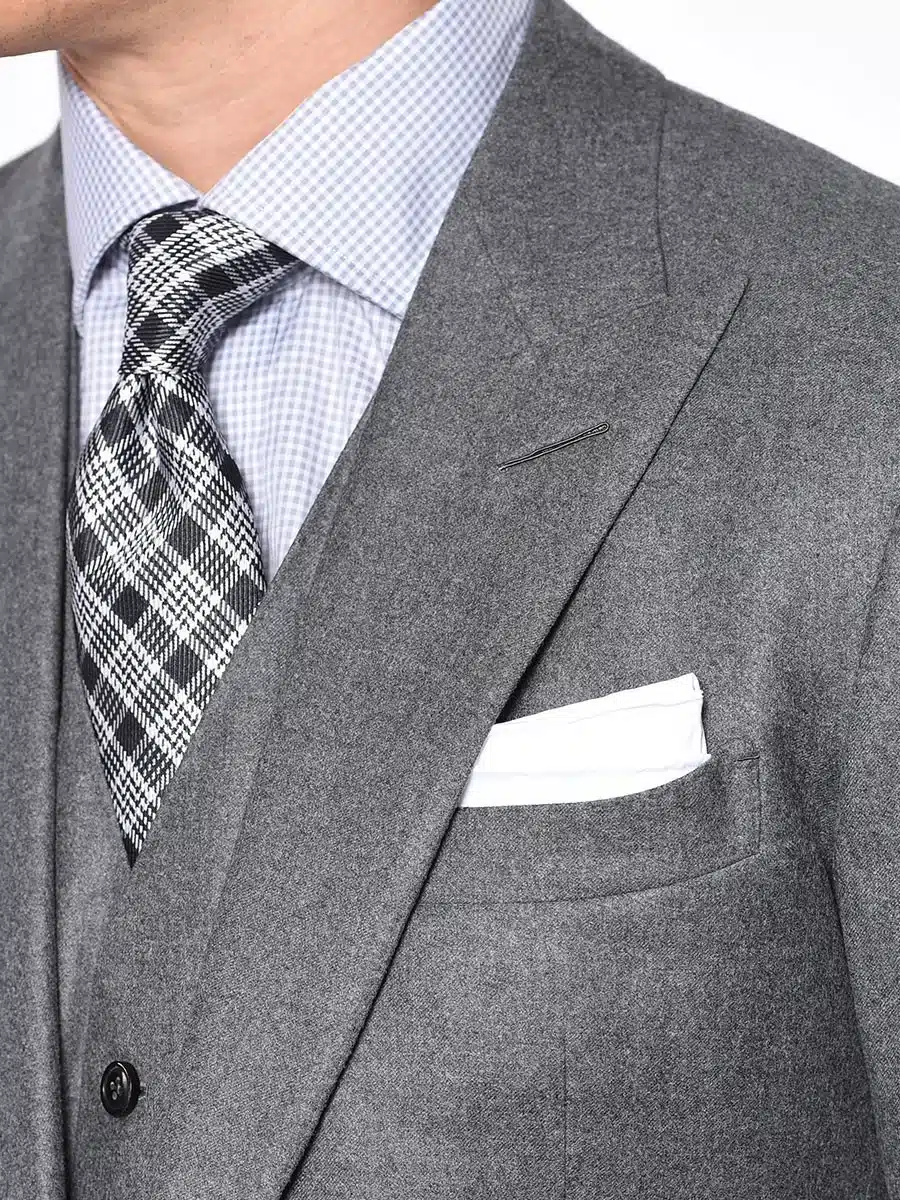 (product) Steel Grey Flannel Bespoke Suit, lapel detail