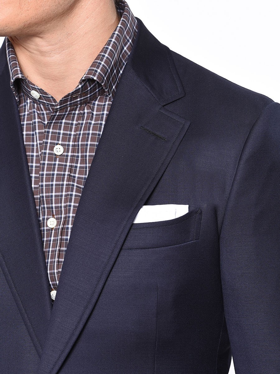 (product) Navy Plain Weave Classic Bespoke Sport Coat, lapel detail