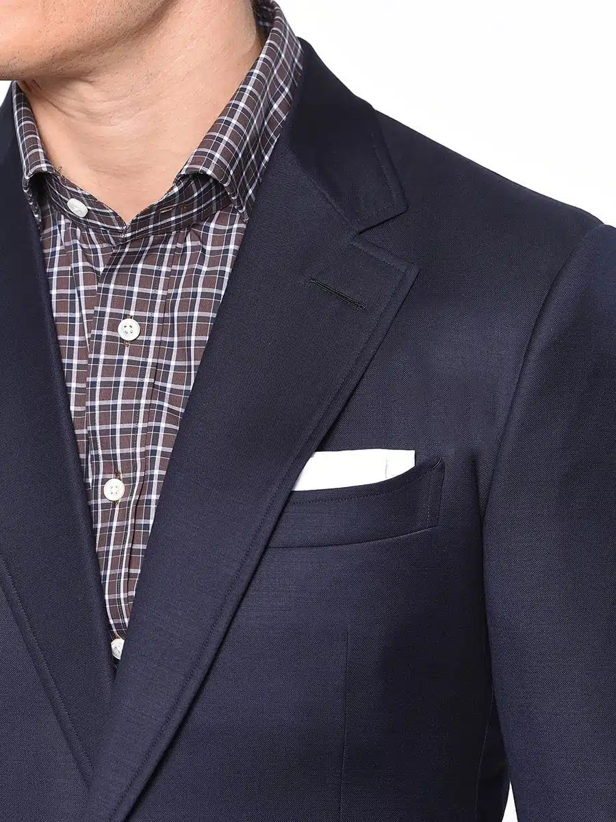 (product) Navy Plain Weave Classic Bespoke Sport Coat, lapel detail