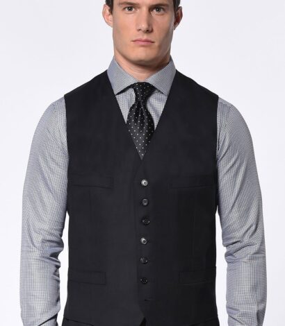 (product) Black Twill Classic 7-Button Vest