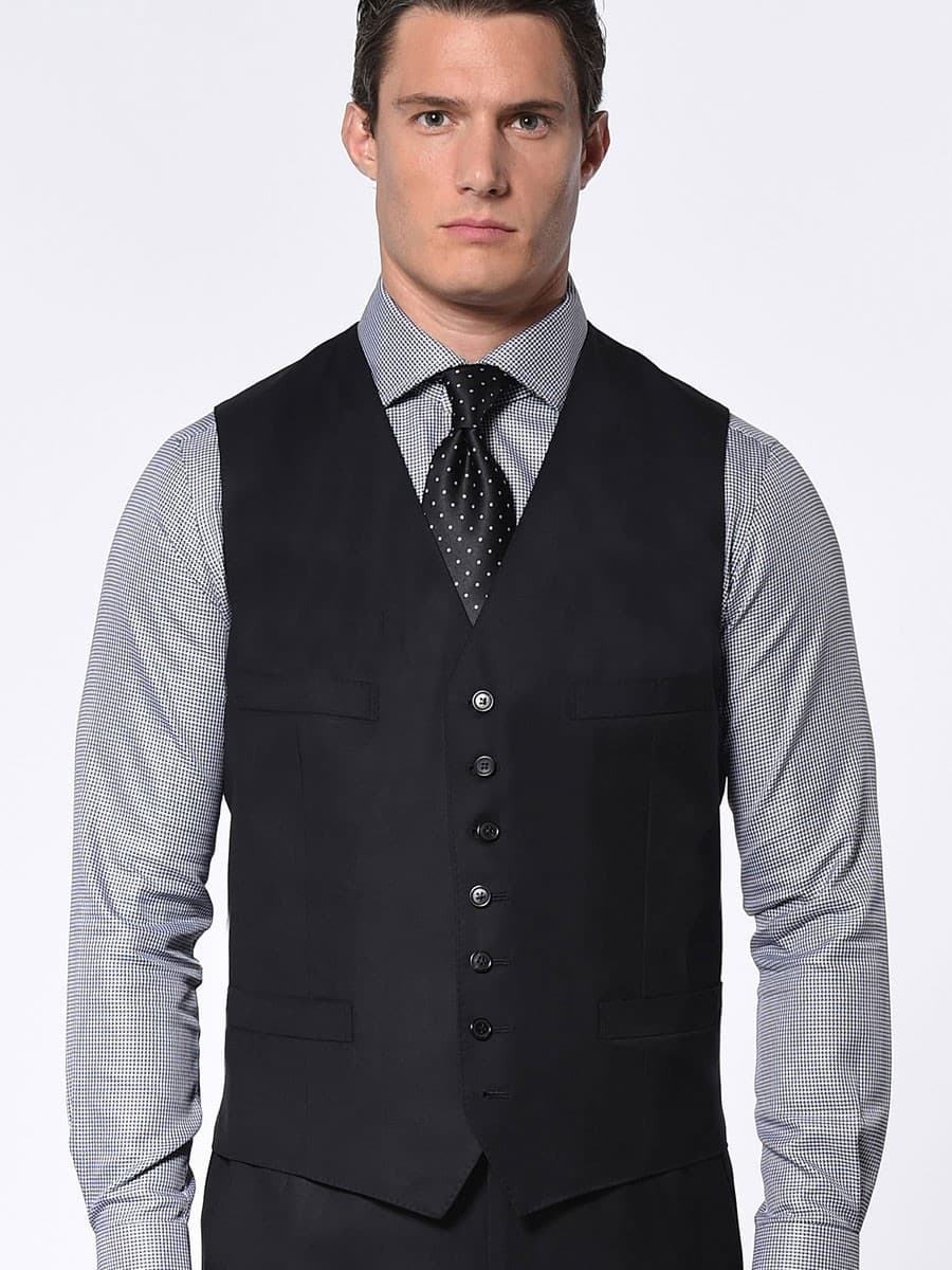 (product) Black Twill Classic 7-Button Vest