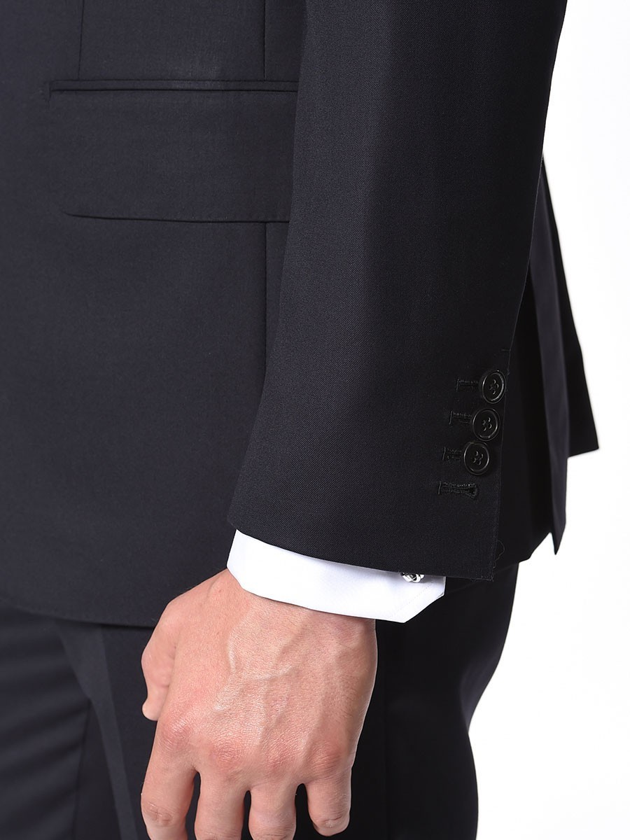 (product) Dark Navy Blue Bespoke Suit, cuff detail
