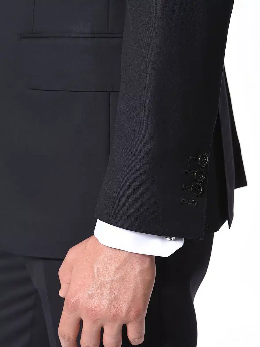 (product) Dark Navy Blue Bespoke Suit, cuff detail