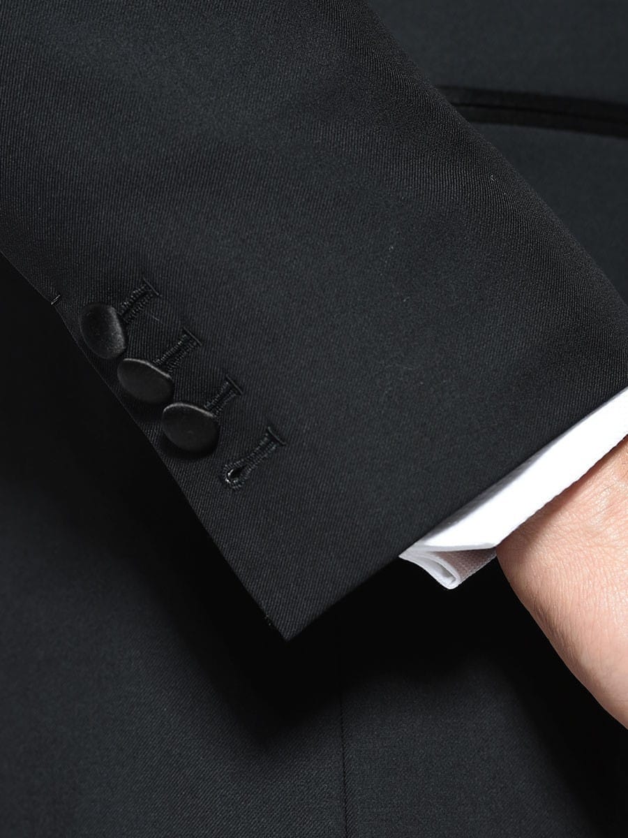 (product) Black Classic Satin Bespoke Tuxedo, cuff detail