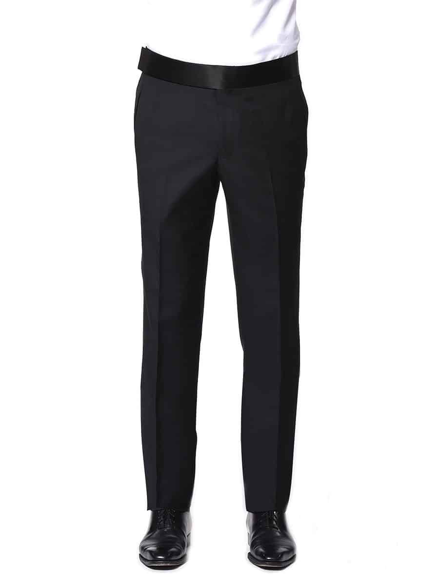 (product) Black Classic Satin Bespoke Tuxedo, pants detail