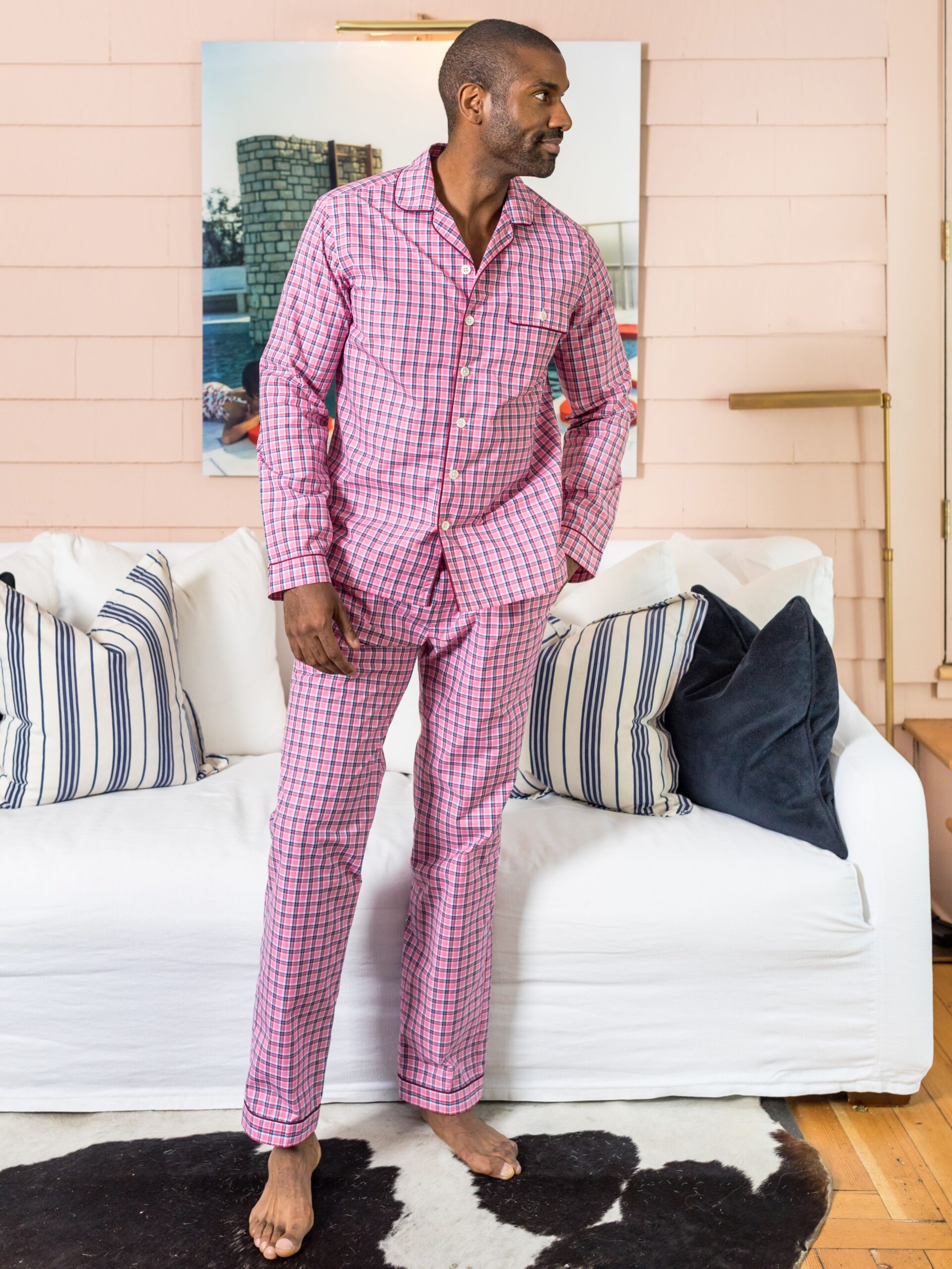 Michael Andrews Bespoke Red Pink Check Pajama Shirt