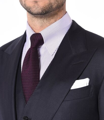 (product) Navy Twill Signature Suit, lapel detail