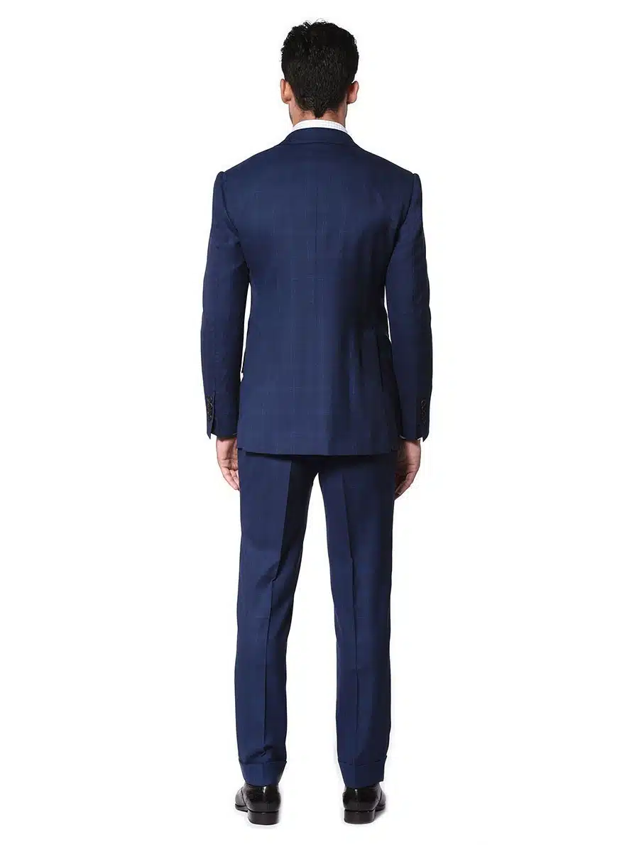 (product) Royal Blue Windowpane Bespoke Suit, back view