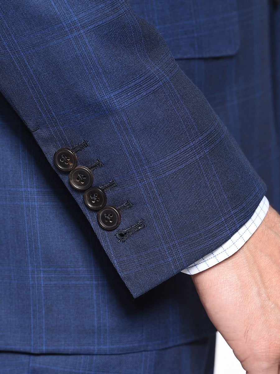 (product) Royal Blue Windowpane Bespoke Suit, cuff detail