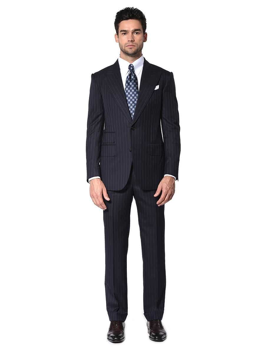 (product) Navy Twill Stripe Bespoke Suit, full front view