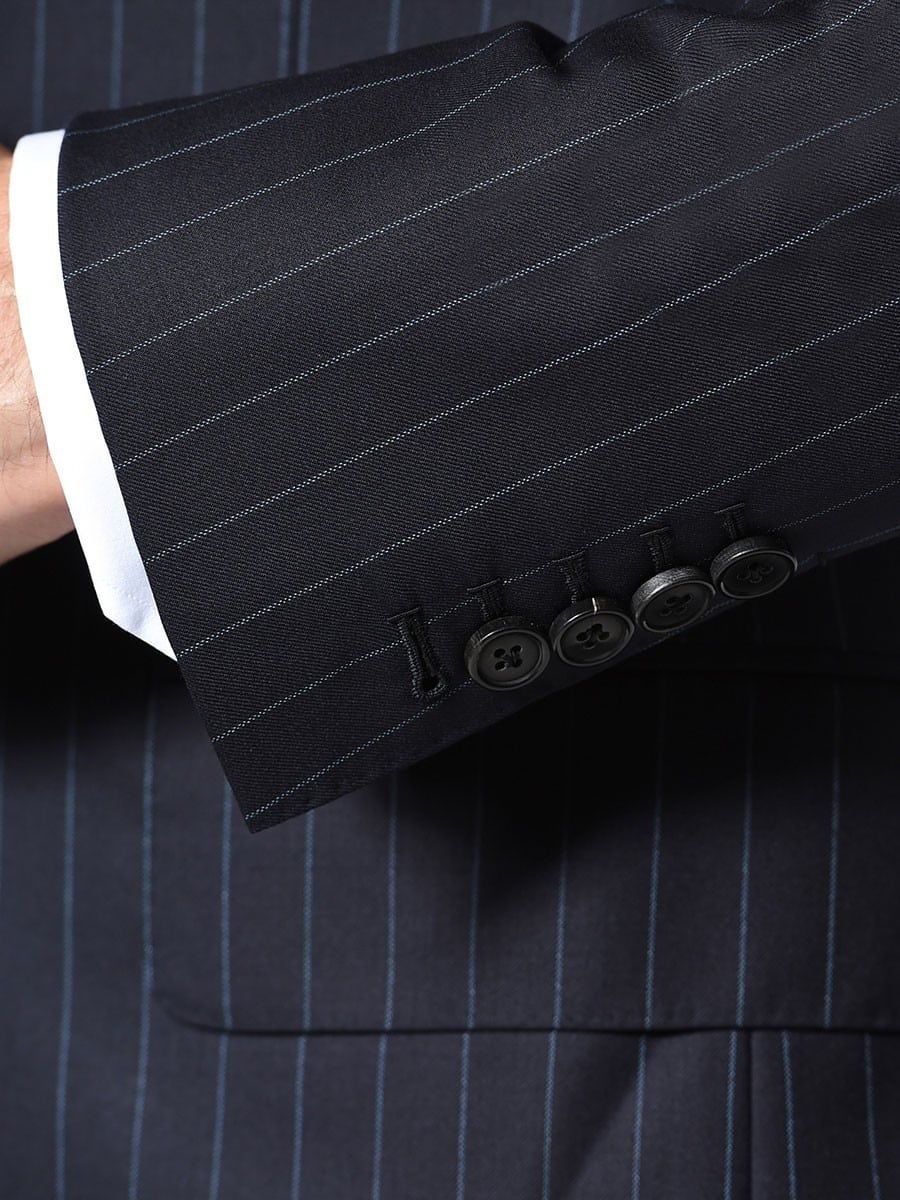 (product) Navy Twill Stripe Bespoke Suit, cuff detail