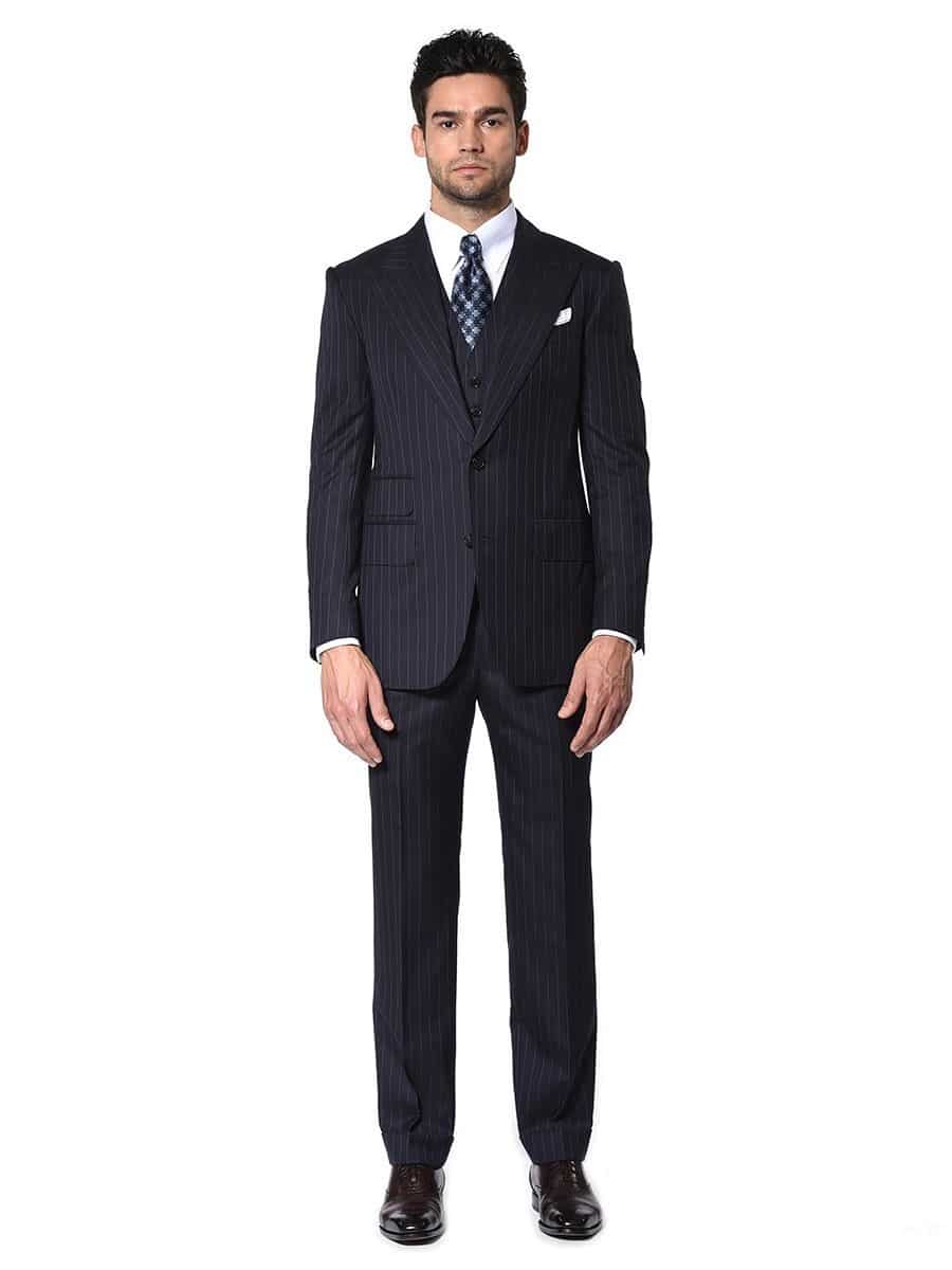 (product) Navy Twill Stripe Bespoke Suit, full front view