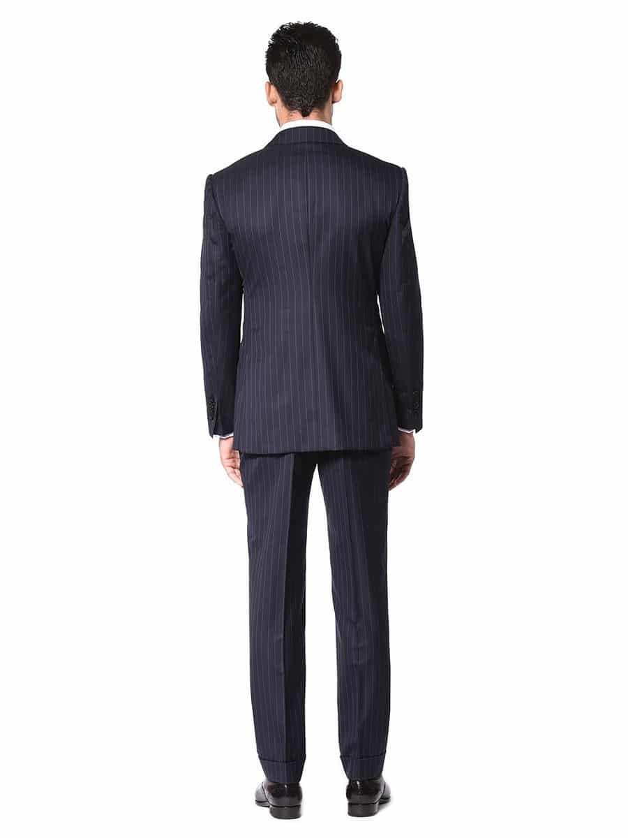(product) Navy Twill Stripe Bespoke Suit, back view