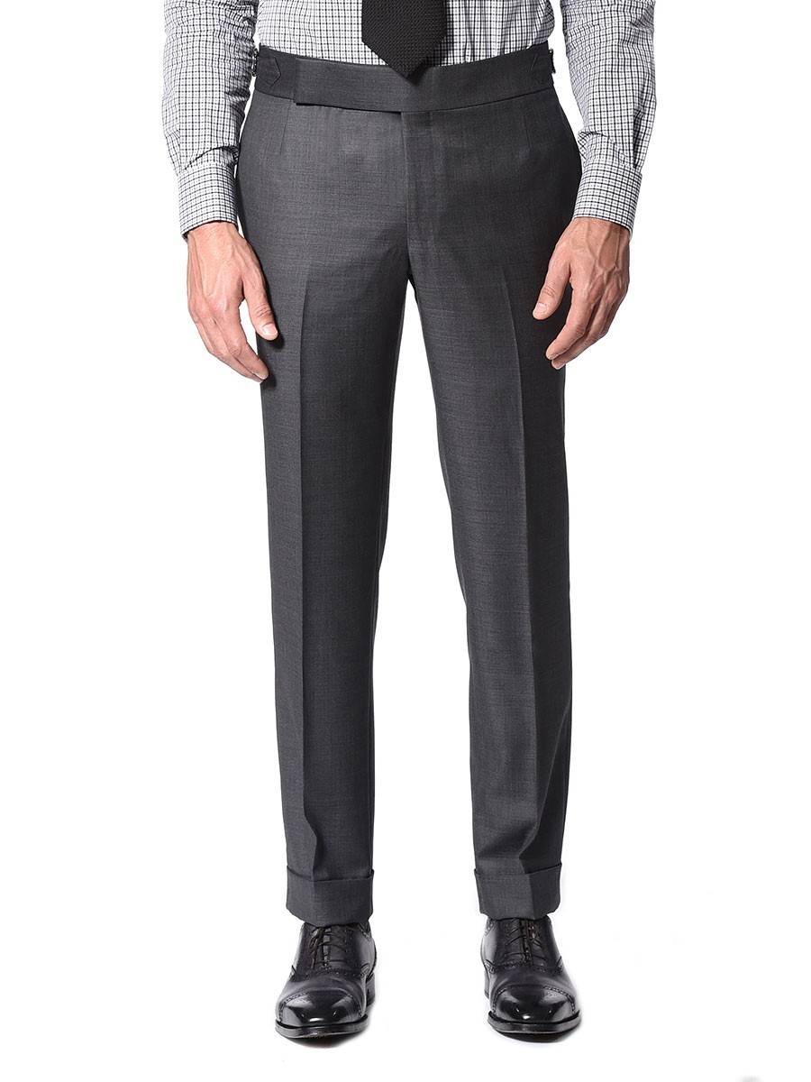 (product) Mid-Grey Sharkskin Bespoke Suit, Pants detail