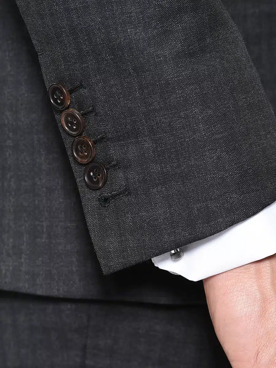 (product) Charcoal Gun Check Bespoke Suit, cuff detail