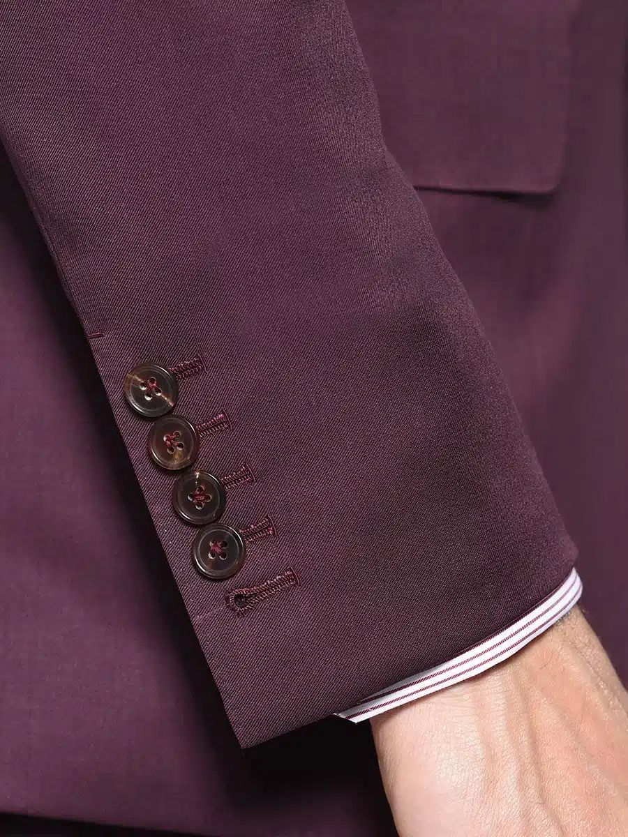 (product) Aubergine Solid Bespoke Suit, Cuff detail
