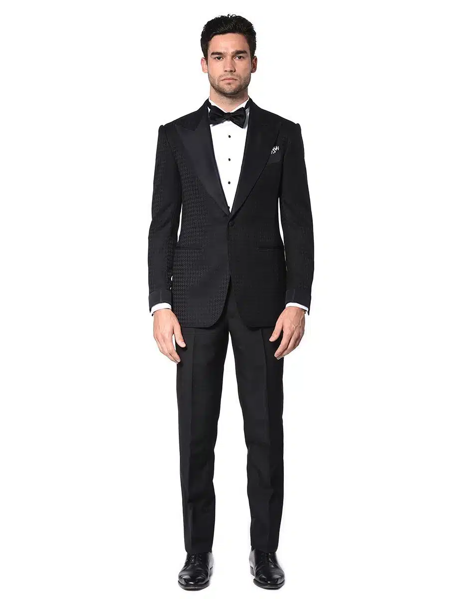 (product) Black Houndstooth Signature Grosgrain Bespoke Tuxedo