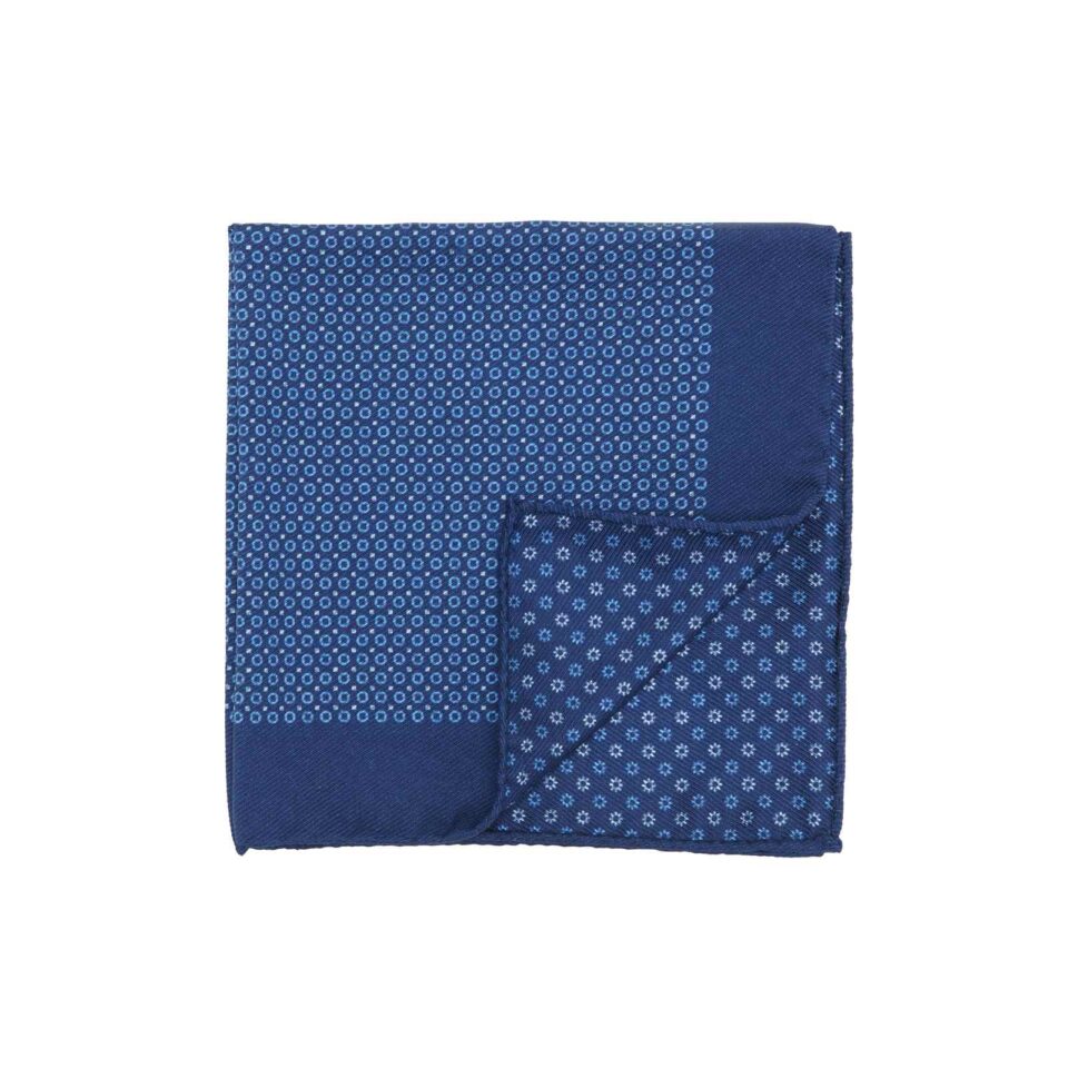 (product) Navy Pocket Square with Small Light Blue Circles