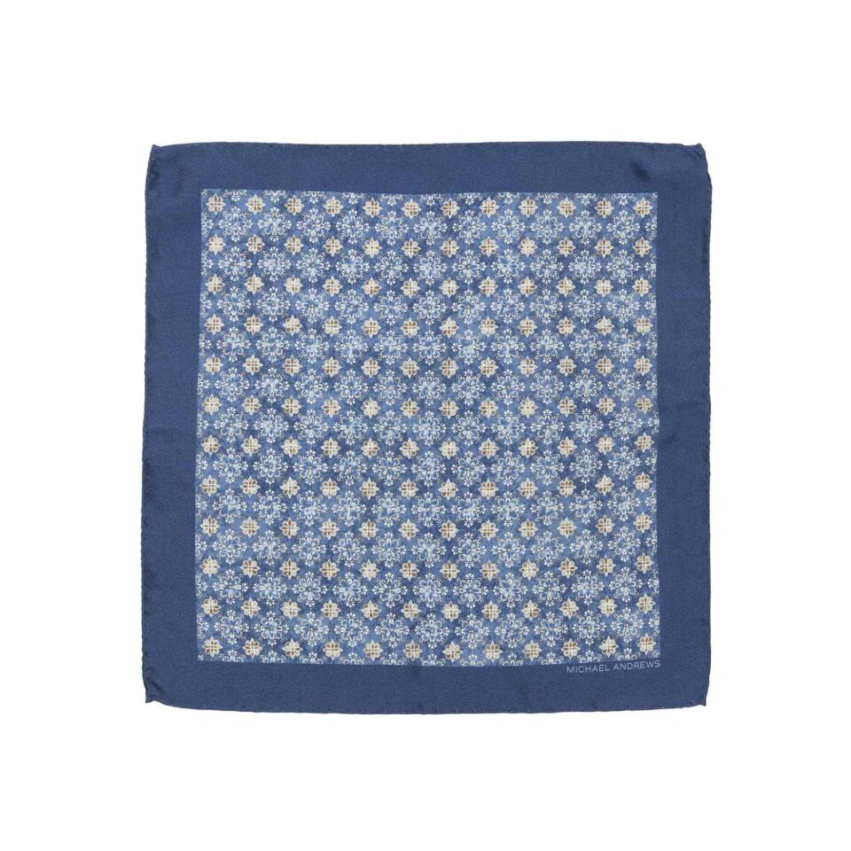 (product) Navy Kaleidoscope Medallion Pocket Square