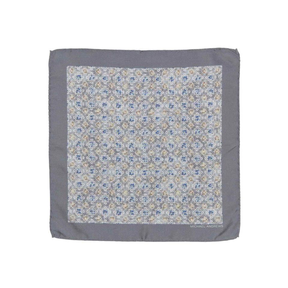 (product) Grey Kaleidoscope Medallion Pocket Square