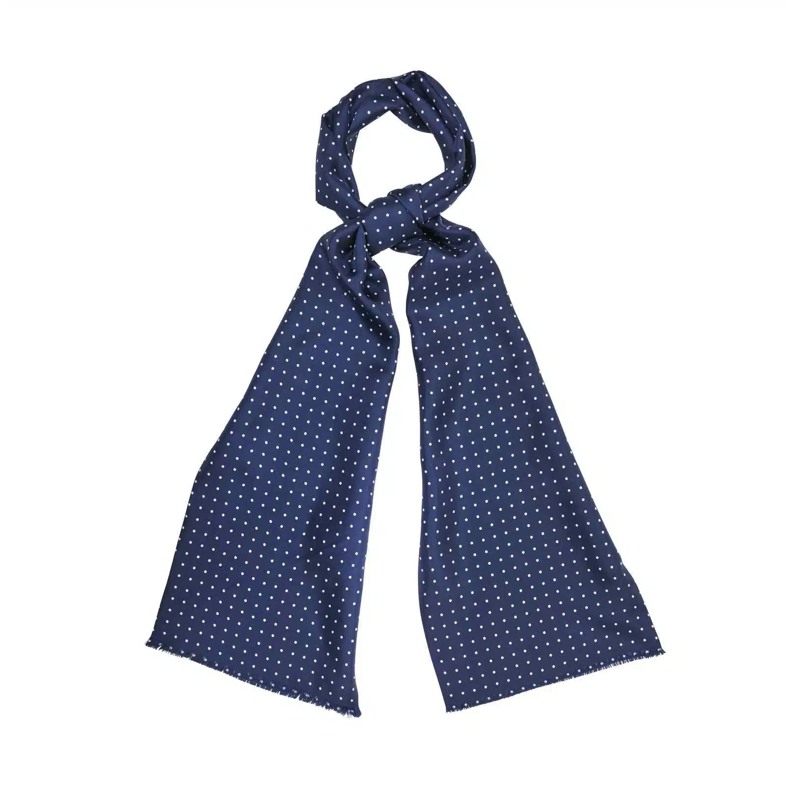 (product) Navy Silk Scarf with White Dots, Looped